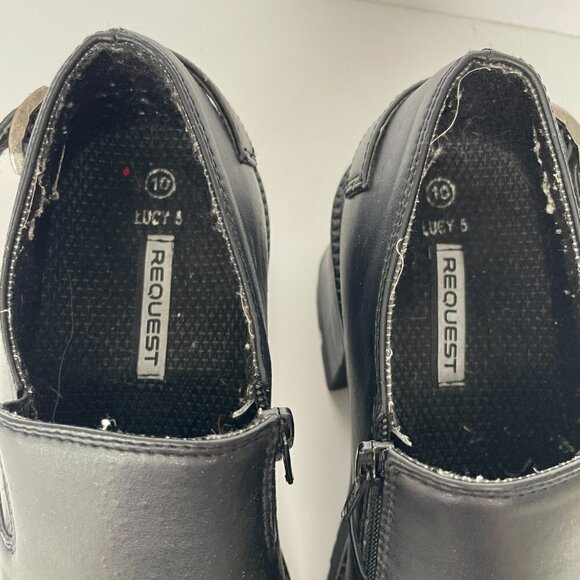 VINTAGE Request Lucy Loafers High Heel Leather Block Heel Casual Black 10 - Picture 6 of 10